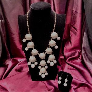 Statement Necklace and Earring Set In Cream, NWOT